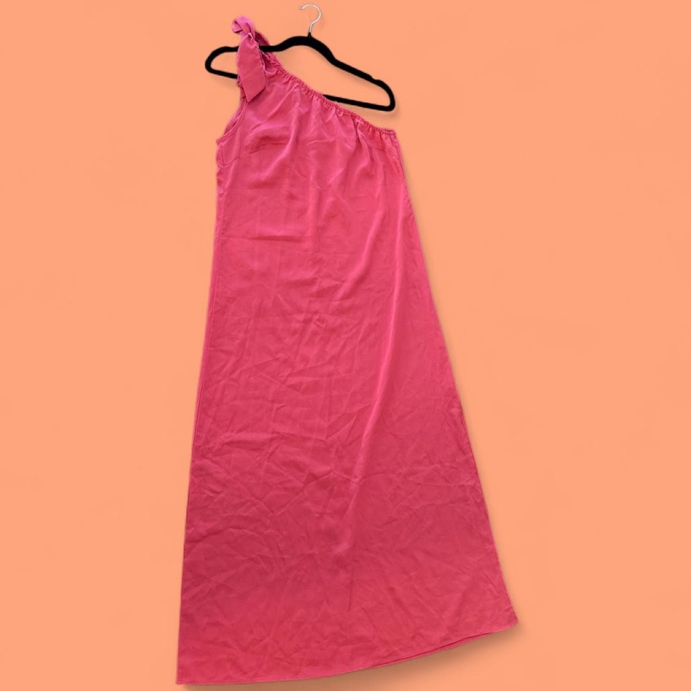 Amasoo Women's Medium Hot Pink One Shoulder Maxi Dress Bow Tie NWT